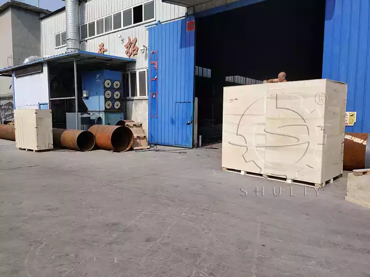 machine in wooden crate for delivery