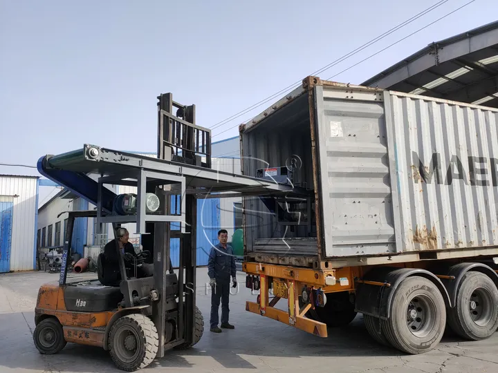 machine in the container for shipment