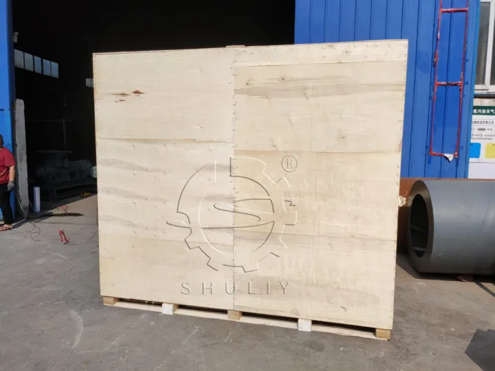 sawdust recycling machine in wooden crate